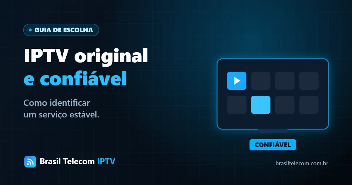 IPTV original: checklist de serviço confiável ao lado de uma TV com canais — Brasil Telecom IPTV